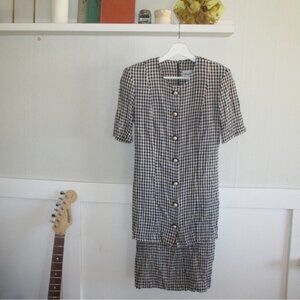 Classic Gingham Check Button-Front Midi Dress